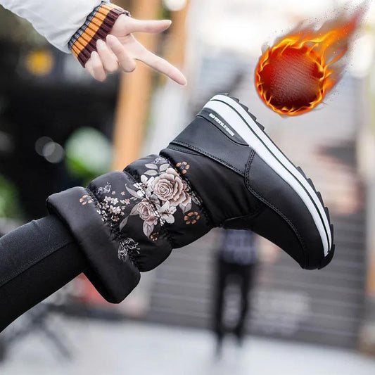 Snow Boots Women's Thick Winter Waterproof Non-slip Warmth and Velvet Cotton Shoes Mid-to-high Boots