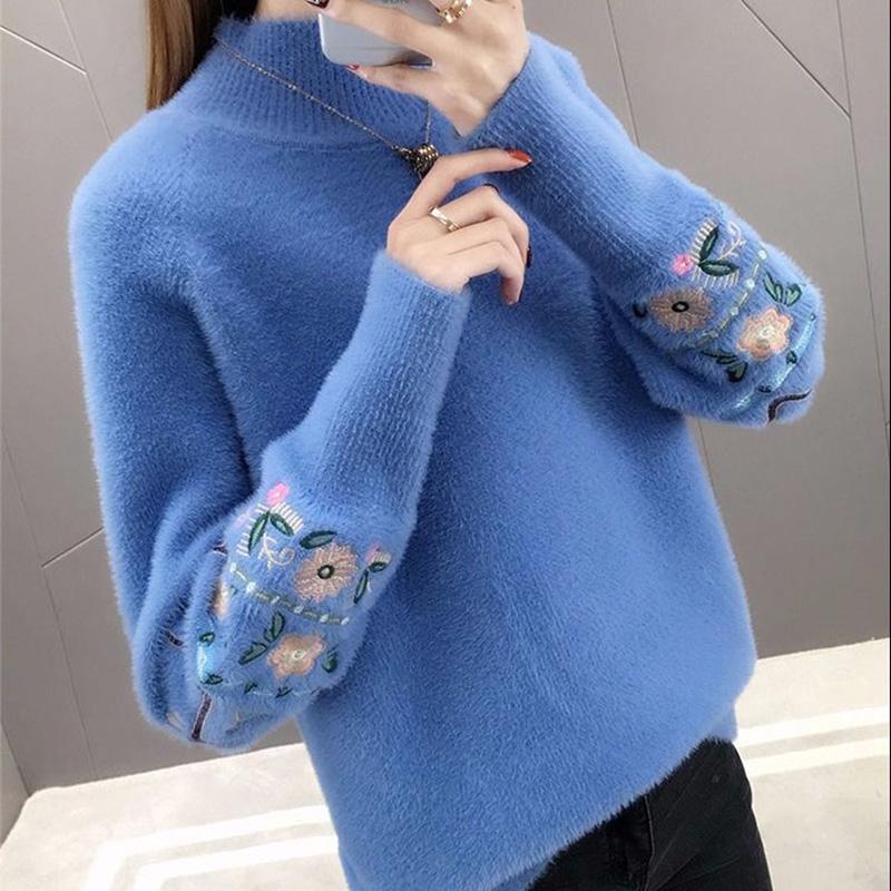 Long-sleeved  Sweater Water Jacket Cashmere Round Neck Sweater Cashmere Warm Sweater Winter Ladies