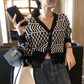 Spring and Autumn Knitted Sweater Cardigan V-neck Loose Jacket Retro Short Youth Women's Top