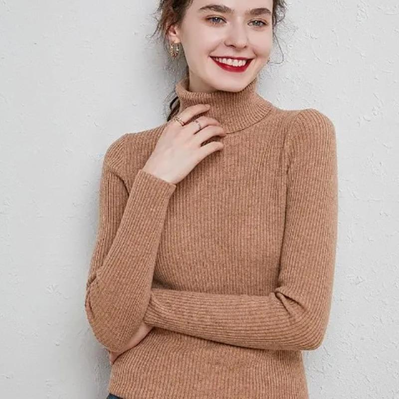 Turtleneck Pullover Sweaters Women Autumn Winter Casual Plus Size Knitted Jumper Solid Basic High Neck Tops