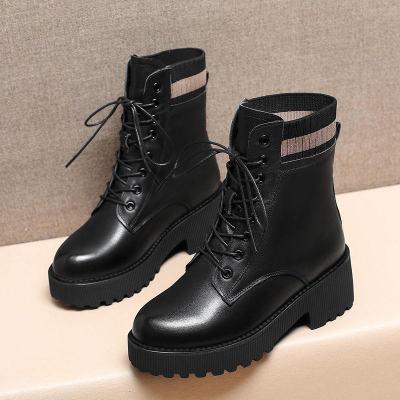Martin Boots British Style Women Autumn and Winter Plus Velvet Thick Short Boots  All-match Snow Boots