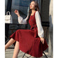 Large Size Dress Spring Dress Waist Waist Was Thin  Fake Two Pieces of Western Style Age-reducing French Retro Long Skirt