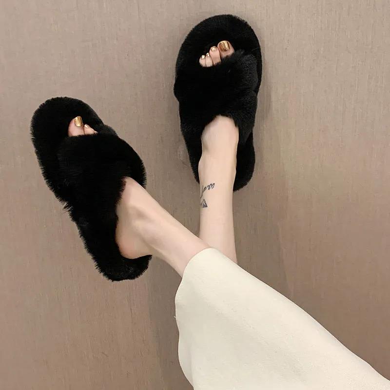 Autumn and Winter Ins Non-slip Thick-soled Multi-color Women Cotton Slippers Home Furry Slippers
