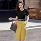 Two-piece Dress Set Women's Summer White Printed Top A-line Skirt Casual Slim Suit Irregular Neckline Mid-length Skirt Set