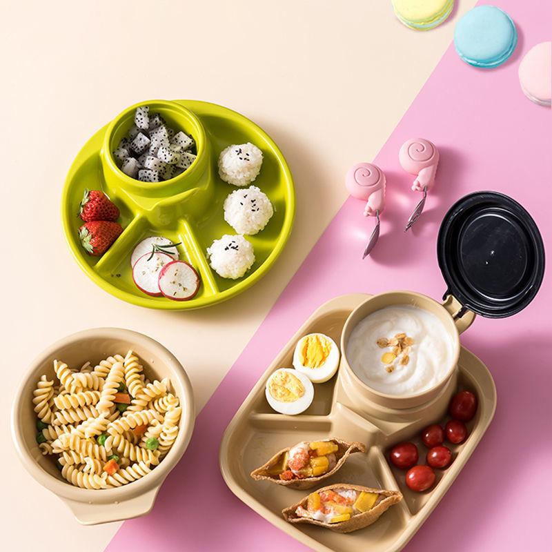 Grid Reduced Fat Dinner Plate Children's Breakfast Plate Picnic Bento Self-service Snack Plate One-person Tableware