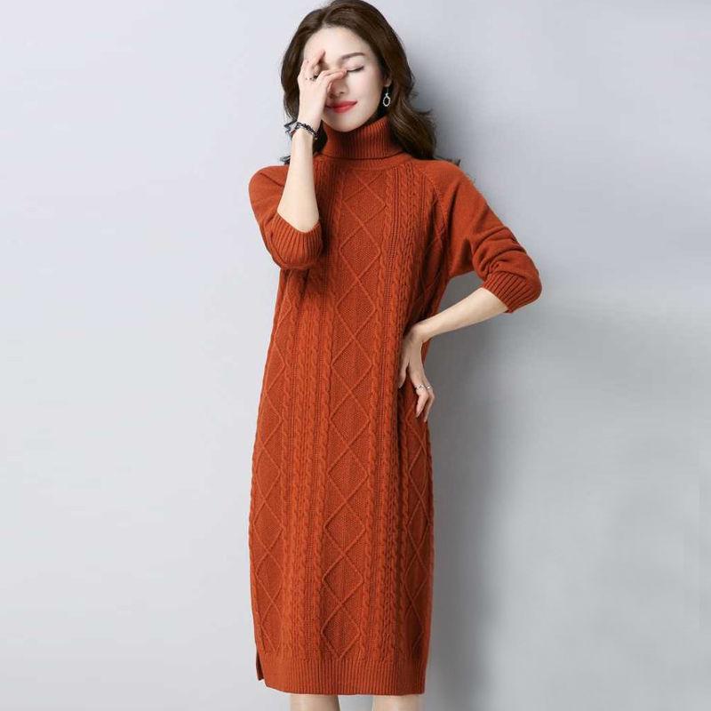 Sweater Women Pullover Turtleneck Sweater Dresses for Women Warm Casual Turtleneck Knitted Dresses