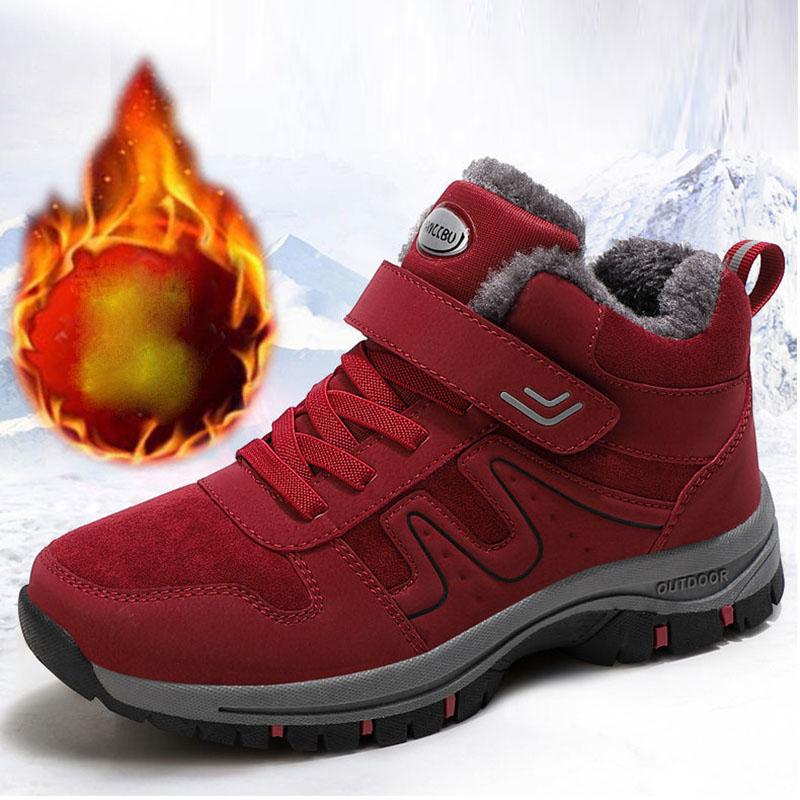 Walking Shoes Winter Cotton Shoes Plus Velvet Warm Leather Surface Waterproof and Ski-proof High-top Snow Boots Female