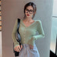 V-neck Solid Color Button Long-sleeved Knitted Bottoming Shirt Tops Women Spring and Autumn New Slim All-match Cardigan Casual Jacket