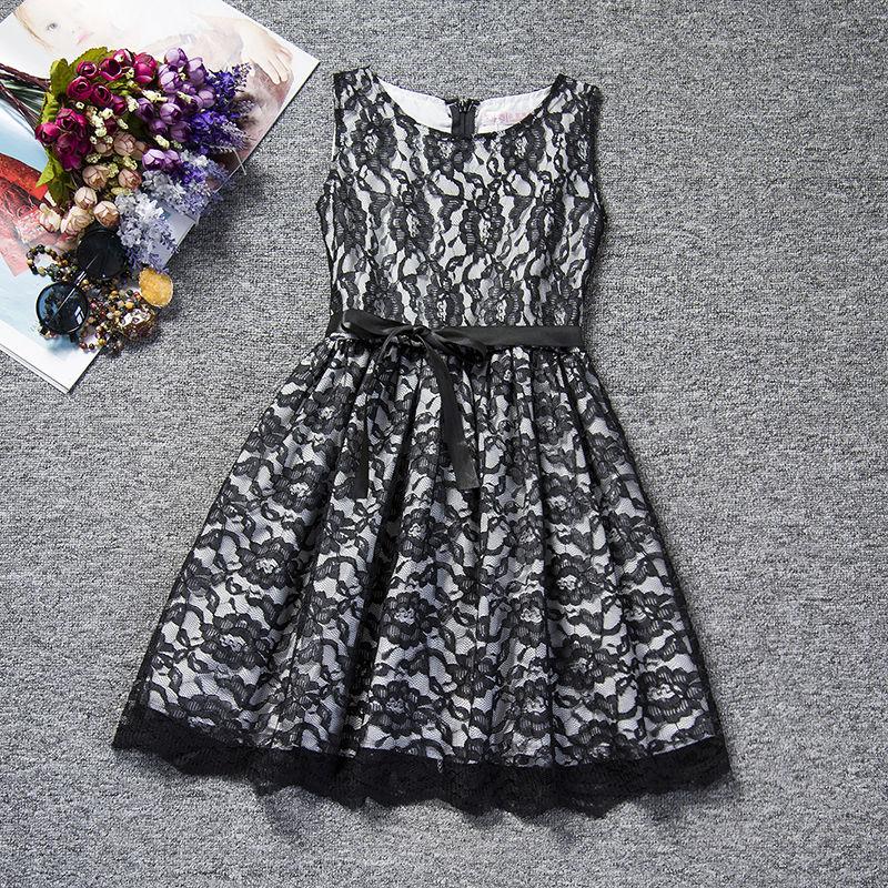 Girl Sleeveless Lace Dress Summer Tutu Skirt Hollow Out Casual Party Gowns Waistband Mini Dresses
