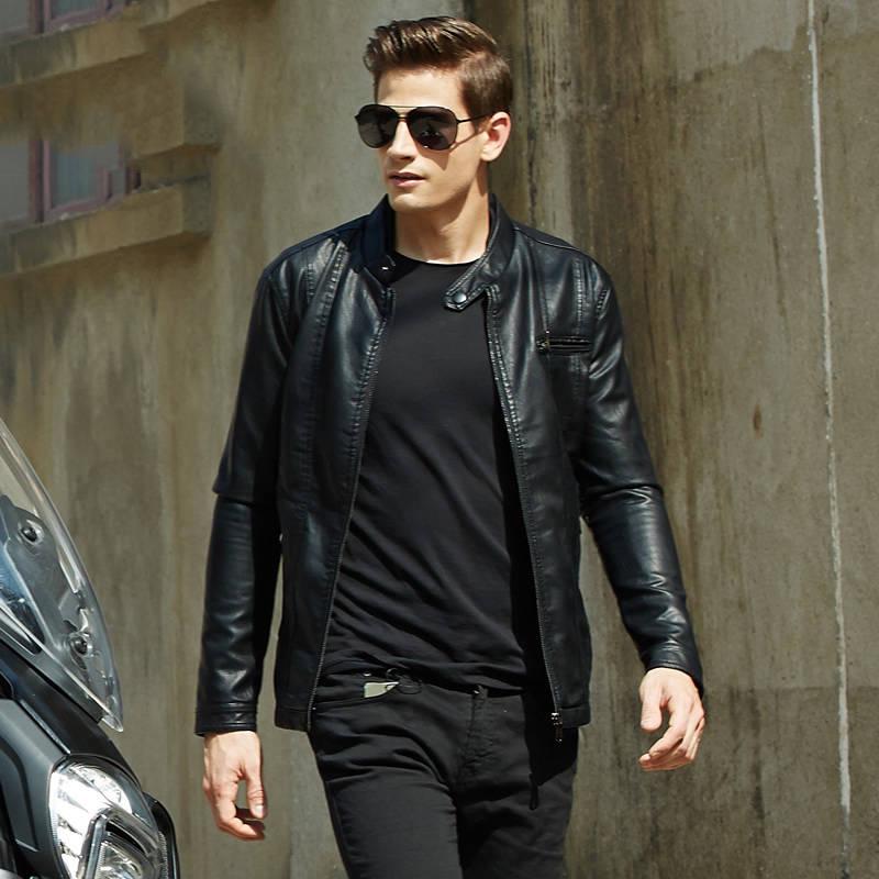 2019 Fashion Autumn Male Leather Jacket Plus Size 3XL Mens Stand Collar Coats Leather Biker Jackets