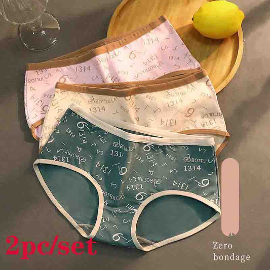2pc Ladies Mid Waist Cotton Panties Student Adult Graphene Antibacterial Crotch Comfortable Briefs