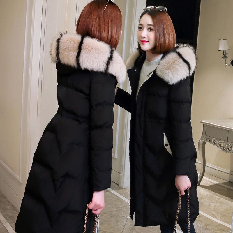 Winter Women Big Fur Collar Jacket Cotton Warm Down Parkas Casual Hooded Coat