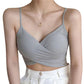 Elastic Women's Padded Tank Crop Tops Solid Color Spaghetti Straps Sleeveless Tops