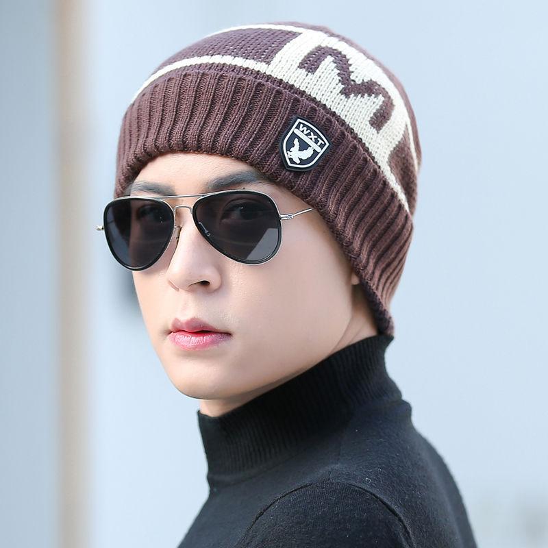 knitting hat Plush Cotton hat Wild hat Windproof hat Autumn winter Warm hat Thick hat Man Trend