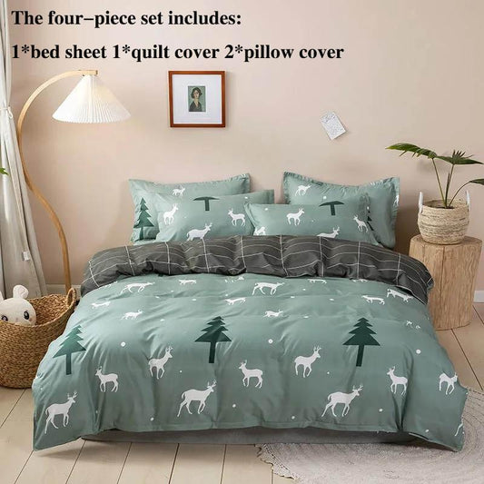 Four-piece Bed Sheet Cover Non-slip Quilt Cover Bed Sheet Pillowcase Set Home Bedding Simple Style