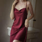 Female Summer Vintage Ice Silk Sleep Suspender Dress Soft Elegant Slim Solid Backless Short Dress