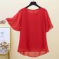 Large Size Chiffon Shirt Women's Short-sleeved Mother's Clothes Loose and Thin Maternity Clothes Tops Round Neck Bottoming Shirts