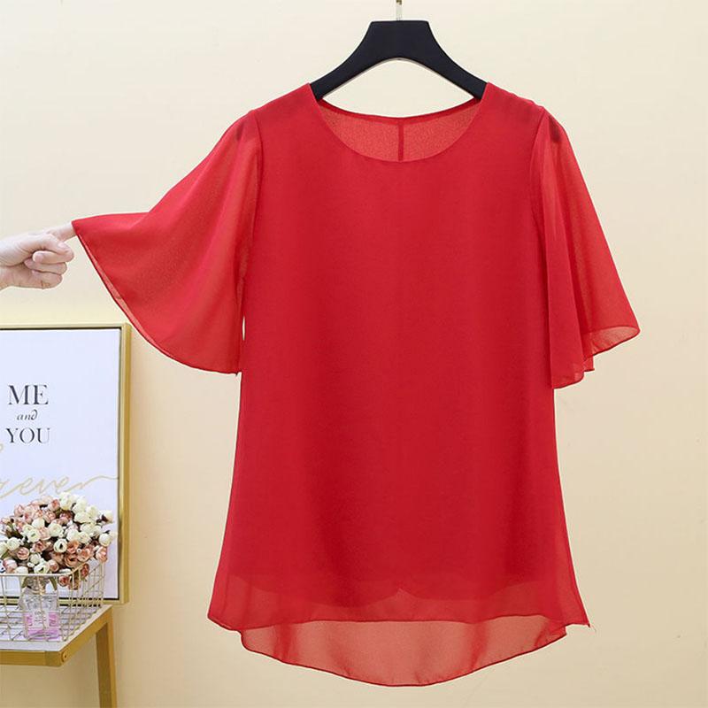 Large Size Chiffon Shirt Women's Short-sleeved Mother's Clothes Loose and Thin Maternity Clothes Tops Round Neck Bottoming Shirts