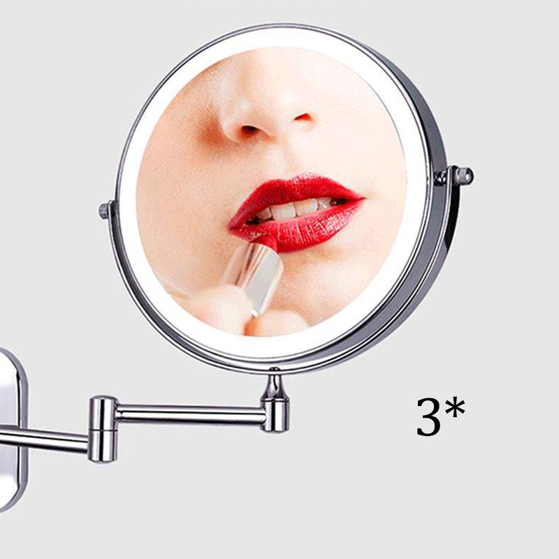 Free Punch Double-sided Wall-mounted Makeup Mirror Bathroom Bedroom Mirror Three Times Magnifying Glass
