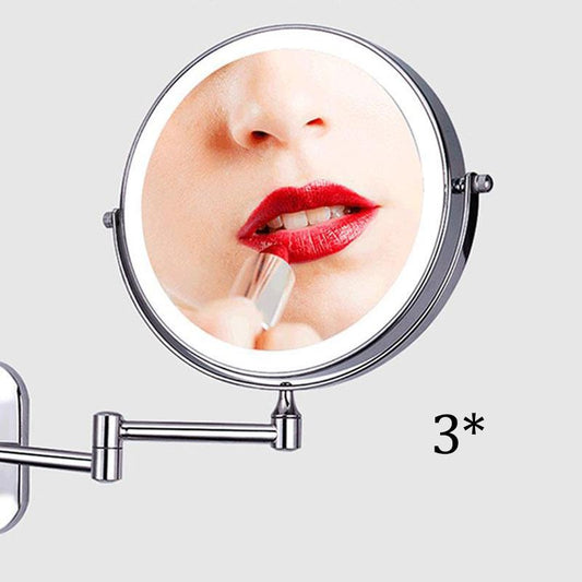 Free Punch Double-sided Wall-mounted Makeup Mirror Bathroom Bedroom Mirror Three Times Magnifying Glass