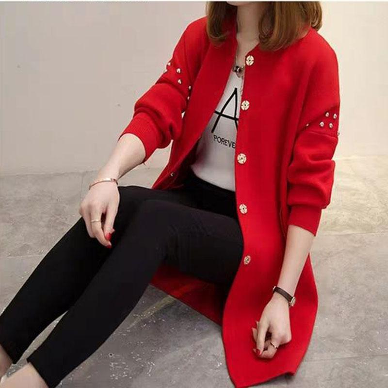Spring and Autumn Mid-length Sweater Casual Loose Knit Top Fashion Cardigan Women's Jacket