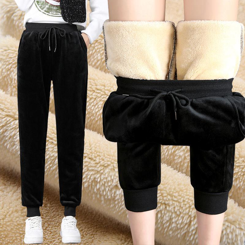 Lamb Velvet Padded Lining Winter Warm Cotton Trousers Women's Loose Harem Pants Large Size Slimming Casual Sports Pants Fashionable All-match