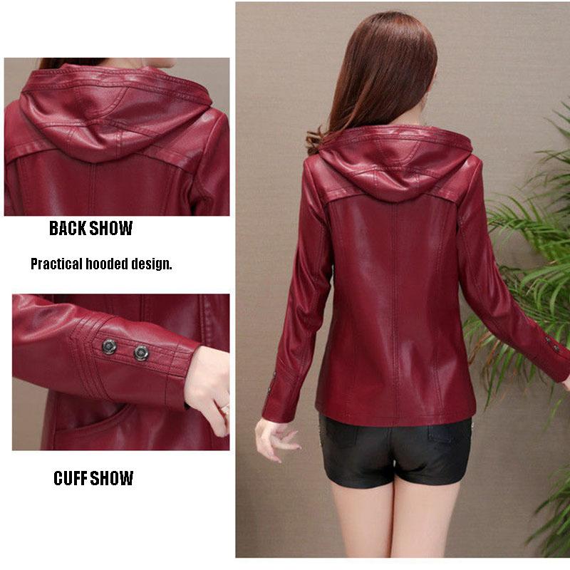 Women's Sheepskin Leather Jacket Autumn Winter Plus Size Genuine Leather Jacket Slim Hooded Motorcycle Jacket Sheepskin Coats