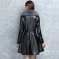 Winter Imitation Fox Fur Collar and Cotton Fur Mid-length Slim Fit All-match Leather Jacket Fashion Simple Female Jacket