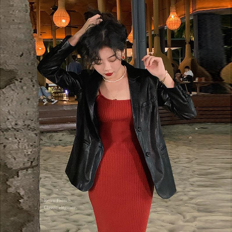 Simple Retro Sexy Suspender Skirt Spring Autumn Bottoming Dress Female Slim Slimming Buttocks Knitted Long Skirt