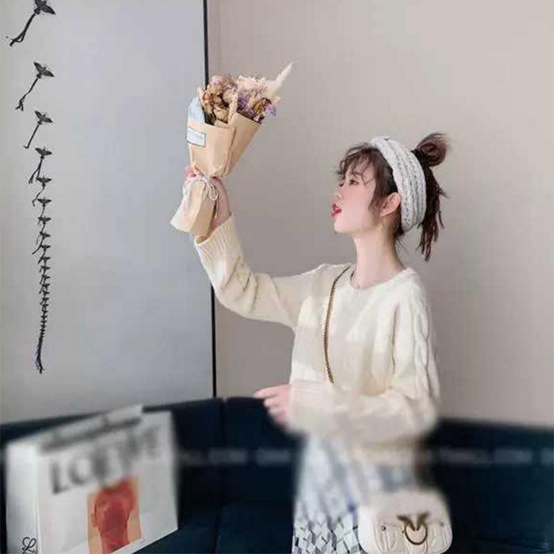Pofulove Wind Short Sweater Female Students Loose Avocado Green Western Sweater Sweet Cute Sweater