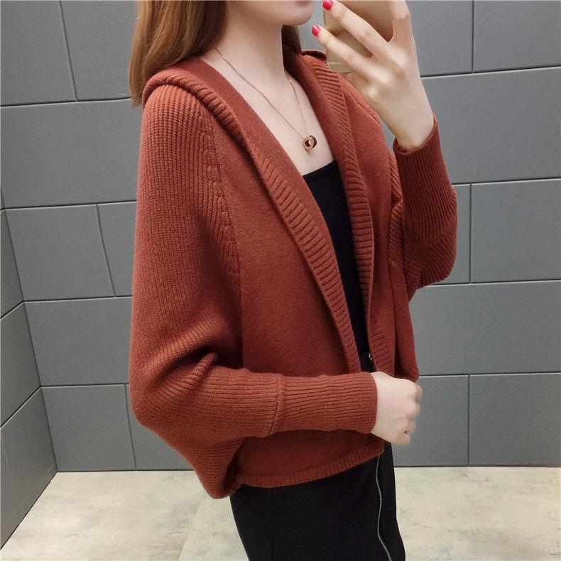 Autumn and Winter Short Knitted Cardigan Hooded College Style Loose Sweater All-match Fashionable Jacket