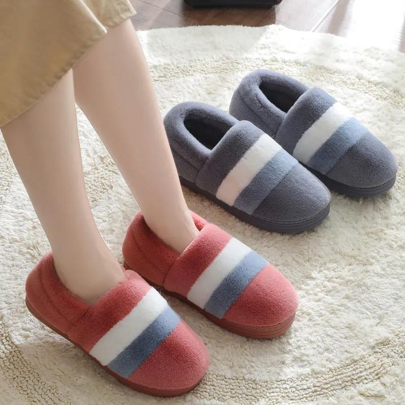 Winter Couple Thick-soled Non-slip Cotton Slippers Household Warmth Confinement Shoes Cute Cartoon Female Hair Drag