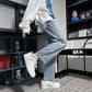 Men's Loose Straight Wide-leg Pants Autumn Ins Plaid Stitching Jeans Pendant Long Pants