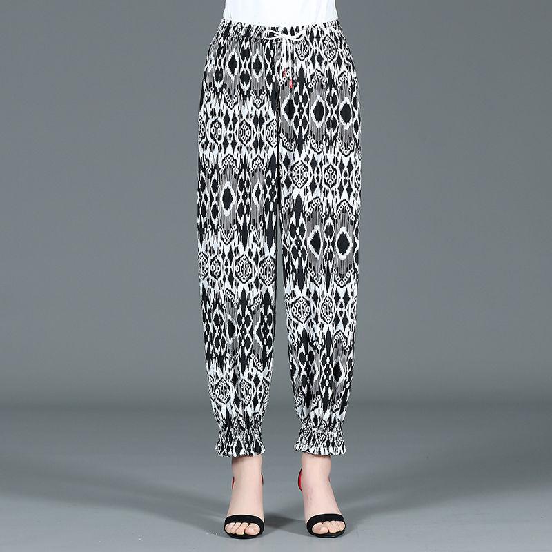 Summer Cropped Pants Thin Section High Waist Chiffon Wide Leg Pants Loose Large Size Ice Silk Mosquito Pants Bloomers