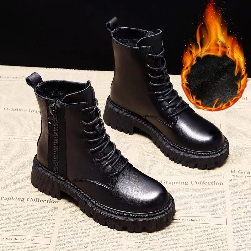 Winter Women's Warm Martin Boots Plus Velvet Short Snow Boots Female Plus Size Thick All-match Boots