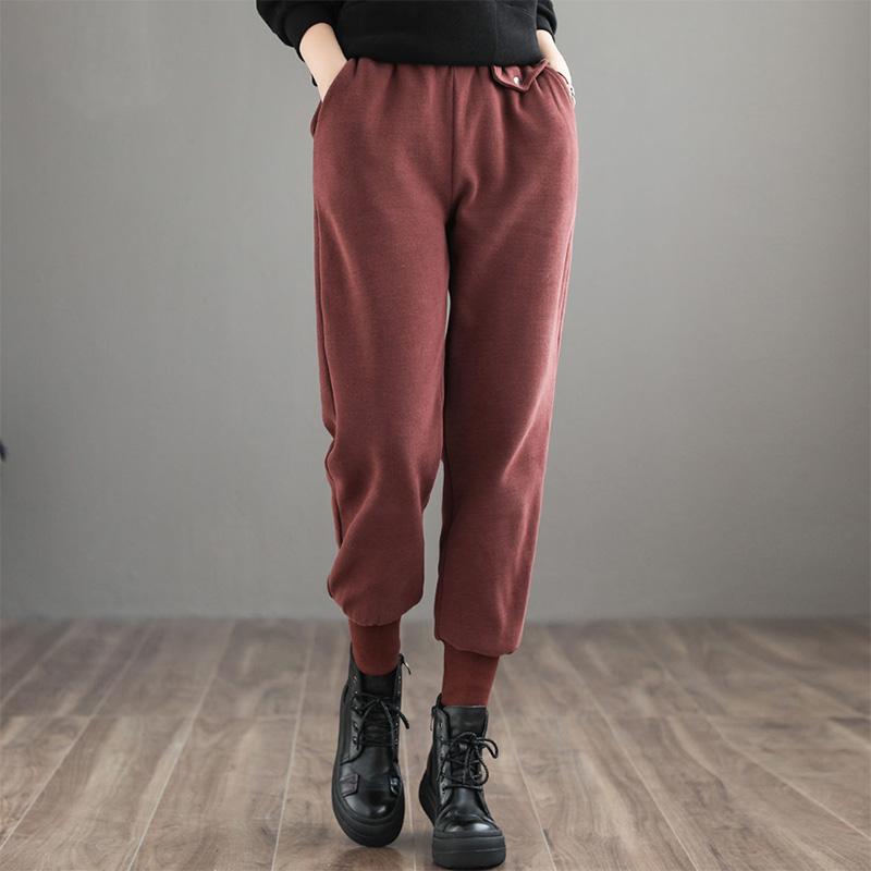 Fleece Harem Pants Women's Autumn and Winter Sweat Pants Elastic Waist Loose Thin Literary Thickening Casual Sports Long Pants