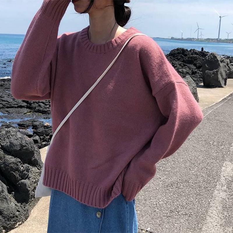 Pullover Sweater Women's Round Neck Hedging Loose Long Sleeve Knitted Bottoming Jacket Tide