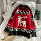Pofulove Red Christmas Elk Sweater Women Winter Hooded Loose Lazy Wind Winter Students Wear Knitwear