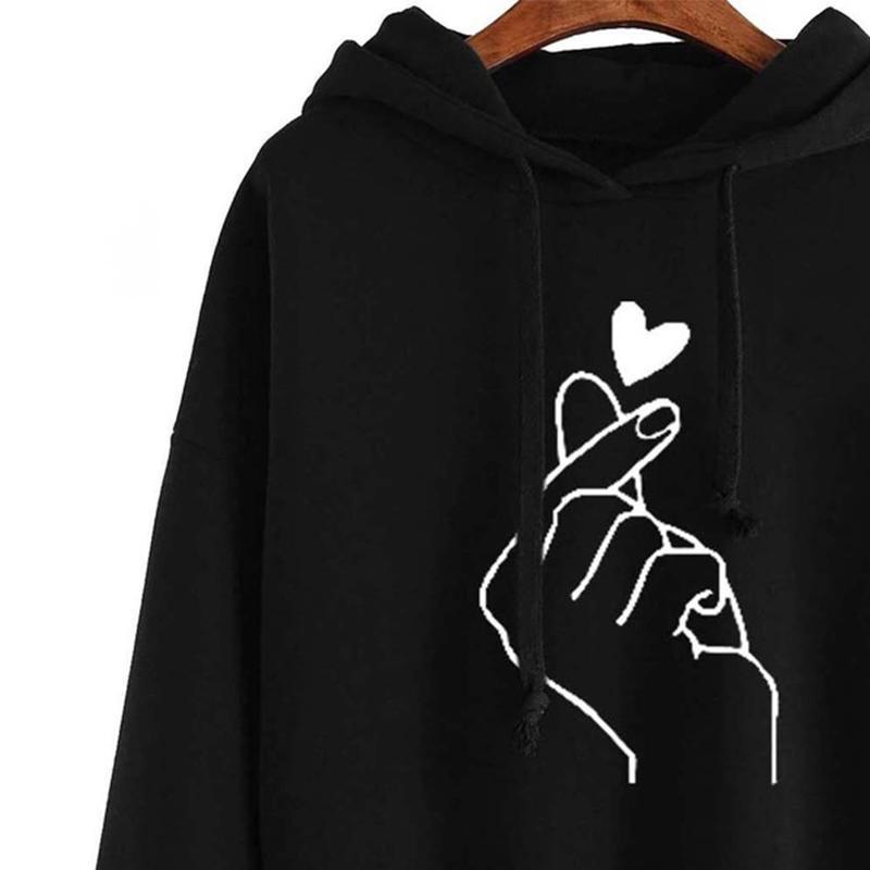 Hoodes Women's Sweatshirts Autumn Winter Women Printed Long Sleeve Solid Hoodie Finger Heart Hooded Pullover Tops Hoodies Coat
