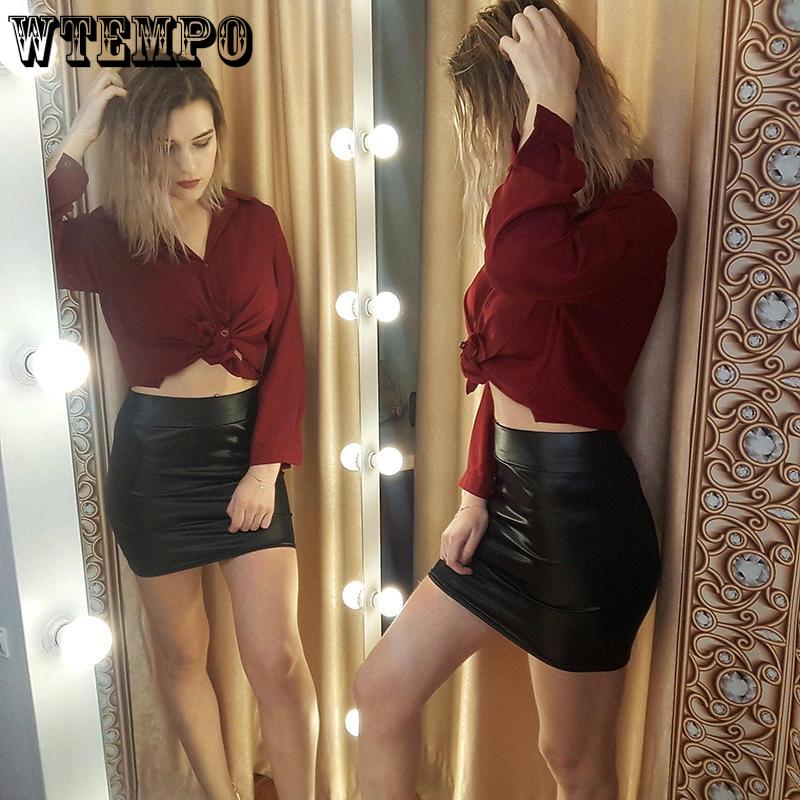 Women Sexy Black PU Leather Pencil Bodycon High Waist Mini Short Skirt