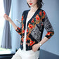 Women's  Print Cardigan Autumn and Winter Retro Loose Wool Sweater Plus Size Short Cardigan Sweater