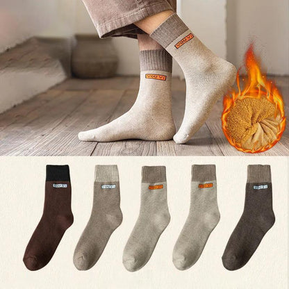 Men's Five Pairs of Winter Tube Socks Fashion Stitching Cotton Socks Thickening and Velvet Winter Warmth and Long Towel Socks