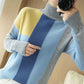 2021 Autumn and Winter New Half-high Neck Color Matching Knitted Sweater Women Loose Casual Pullover