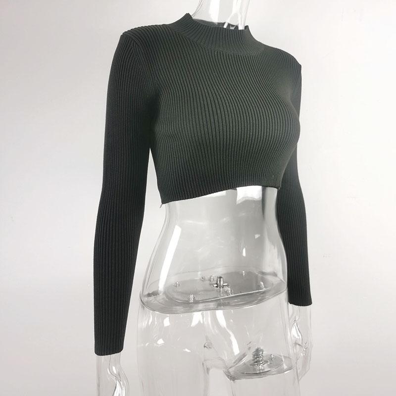 Sweater Women Half Turtleneck Pullover Sexy Short High Waist Knitwear European Style Top Trending Sweaters Green Sweater Jumper