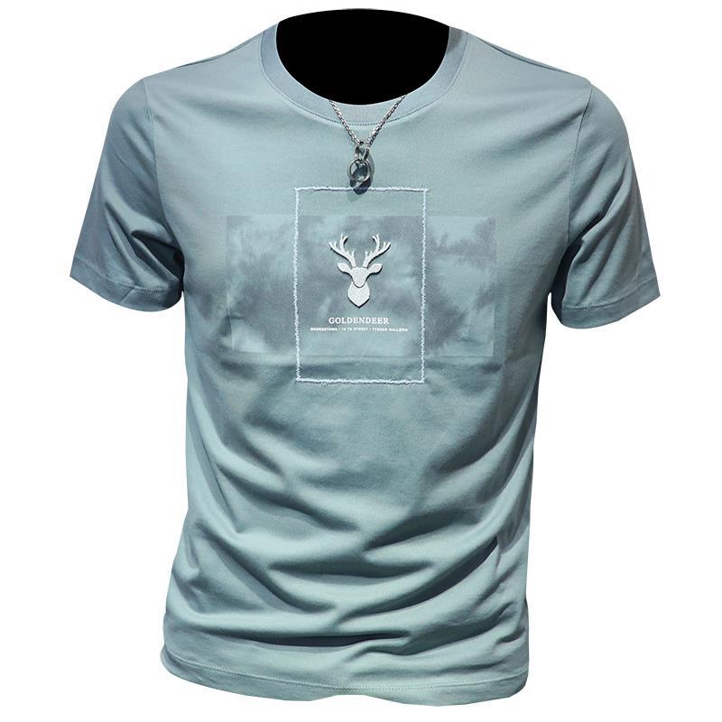 Summer Personality Youth T-shirt Male Short-sleeved Printing Deer Head Animal Pattern Round Neck Trendy Top