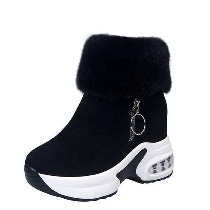 Winter Thick-soled Inner Heightening Plus Fleece Snow Boots High-top Side Zipper Canvas Women's Short Boots