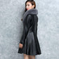 Winter Imitation Fox Fur Collar and Cotton Fur Mid-length Slim Fit All-match Leather Jacket Fashion Simple Female Jacket
