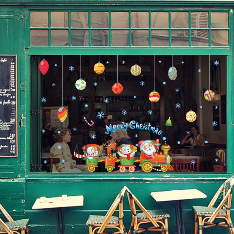 Train Christmas cartoon wall stickers children's room kindergarten wall decoration PVC stickers