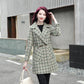 Coat Women's Spring and Autumn Plaid Woolen Coat Mid-length Slim Trench Coat