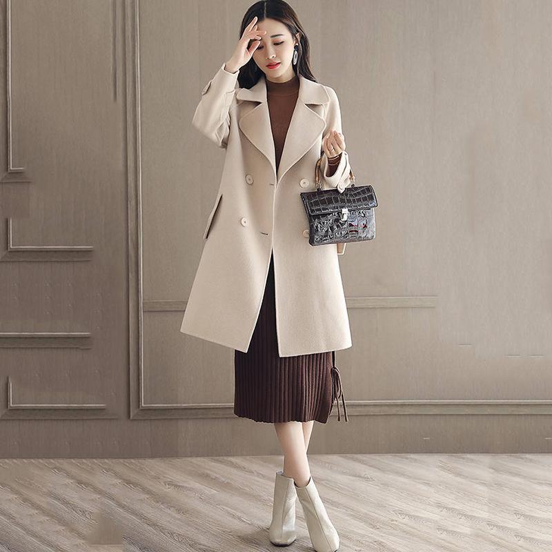 Wool Blend Coat Women Long Sleeve Turn-down Collar Outwear Jacket Casual Autumn Winter Overcoat